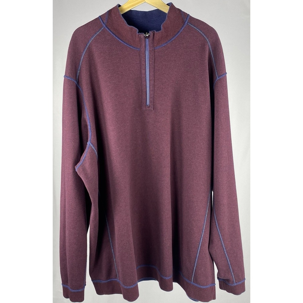 Tommy Bahama Flipshore Reversible Half-Zip Sweatshirt 3XLT Blue Burgundy Preppy